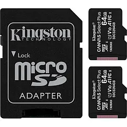 Карта пам'яті MicroSDXC 2x64GB UHS-I Class 10 Kingston Canvas Select Plus R100MB/s SD-адаптер (SDCS2/64GB-2P1A)