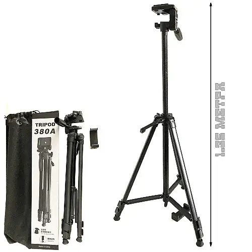 Універсальний штатив трипод TriPod 380A 0.5-1.35м розкладний для камери та телефону переносний з рівнем і чохлом тринога + Bluetooth пульт