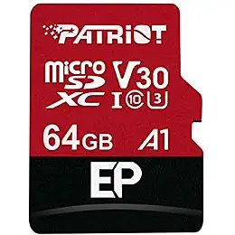 Карта пам'яті MicroSDXC 64GB UHS-I/U3 Class 10 Patriot EP A1 R90/W80MB/s SD-адаптер (PEF64GEP31MCX)