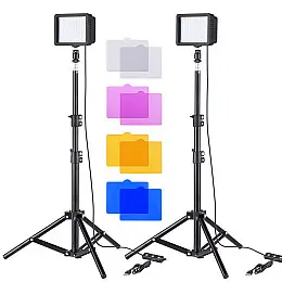 Комплект освещения из 2-х светодиодных LED панелей со штативами Andoer VLK-02 Черный