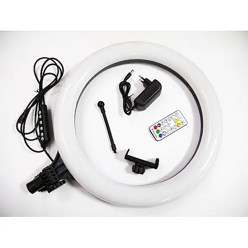 Кольцевая светодиодная LED лампа RIAS MJ38 RGB 38см Разноцветная с держателем USB управление на проводе