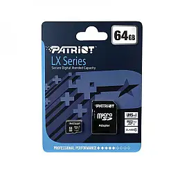 Карта пам'яті з адаптером Micro SDXC Patriot LX Series 64gb UHS-1 10 Class 10 Чорна