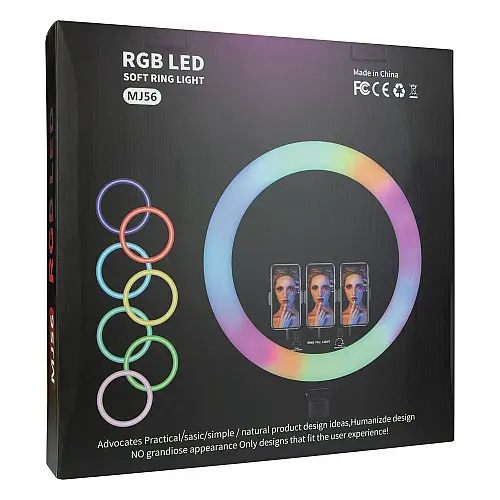 Кольцевая RGB LED лампа MJ56 56cm для селфи с 3 держателями и пультом Черный