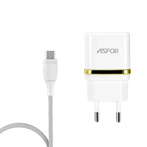 Сетевий зарядний пристрій для Aspor A828 Eco 2USB/2.4A + кабель USB – Type-C - білий