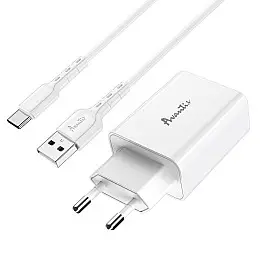 Сетевий зарядний пристрій Avantis A425 QC3.0 (1USB/3A/18W) + USB кабель Type-C-білий