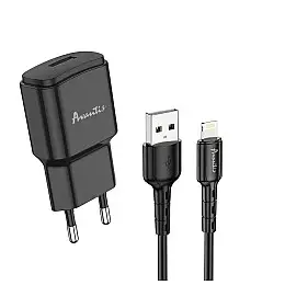 Сетеве зарядний пристрій Avantis A480 Orion (1USB/2.1A) + USB кабель Lightning - чорний