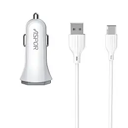Автомобільне зарядне пристрій Aspor A901 (QC3.0/18W) LED + USB кабель Micro- білий