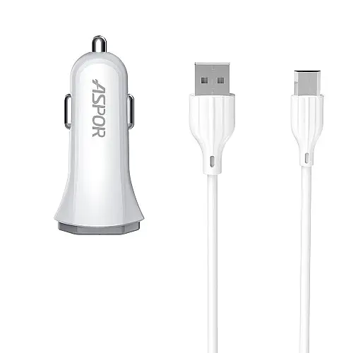 Автомобільне зарядне пристрій Aspor A901 (QC3.0/18W) LED + USB кабель Micro- білий