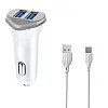 Автомобільне зарядне пристрій Aspor A903 (2USB/3.4A) + USB кабель Type-C - білий