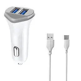 Автомобільне зарядне пристрій Aspor A903 (2USB/3.4A) + USB кабель Type-C - білий