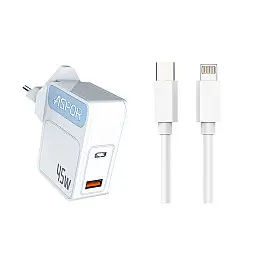 Сетеве зарядний пристрій Aspor A839 45W PD QC (UCB C+A) 2в1 Type-C + Lightning - білий
