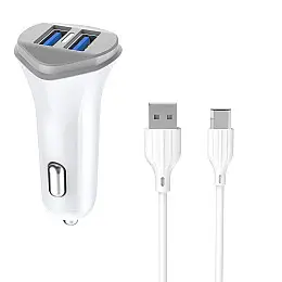 Автомобільне зарядне пристрій Aspor A903 (2USB/3.4A) + USB кабель Micro- білий