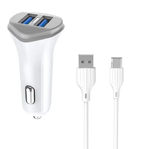 Автомобільне зарядне пристрій Aspor A903 (2USB/3.4A) + USB кабель Micro- білий