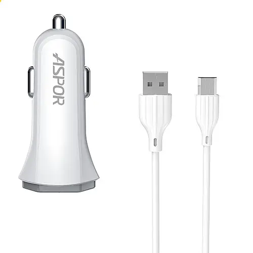 Автомобільне зарядне пристрій Aspor A903 (2USB/3.4A) + USB кабель Micro- білий