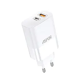 Сетеве зарядний пристрій Aspor A851 Universal Travel Charge (USB/USB-C/3A/65W) - білий
