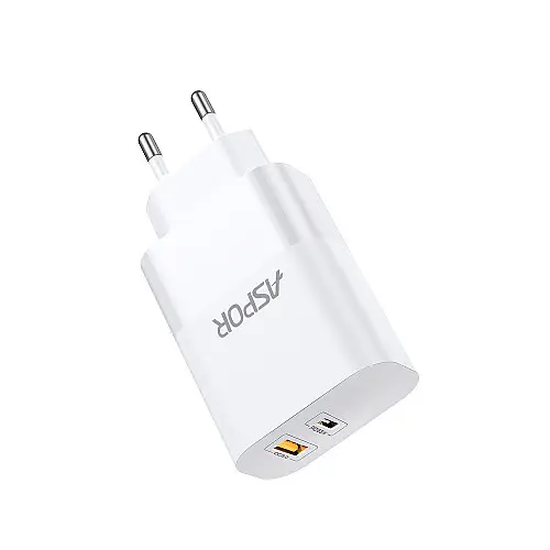 Сетеве зарядний пристрій Aspor A851 Universal Travel Charge (USB/USB-C/3A/65W) - білий