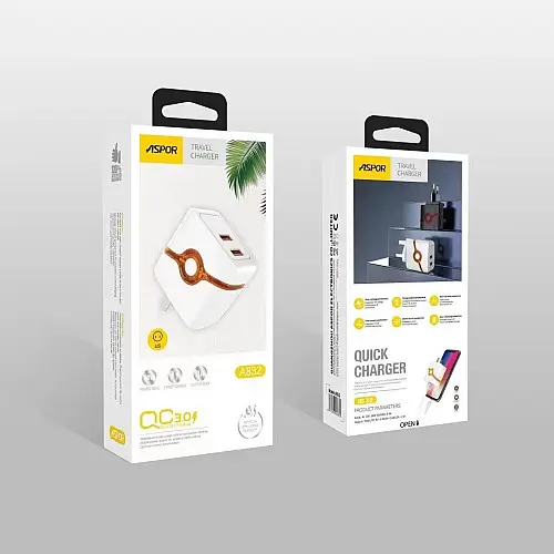 Сетеве зарядний пристрій Aspor A832 (2USB/3A) - білий