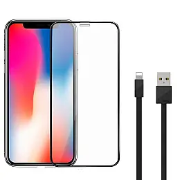 Захисне протиударне скло та кабель Remax GL-36 Zeus 3D Full Cover iPhone X/ iPhone Xs USB/Lightning Black