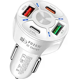 Автомобільне зарядне пристрій CWa 2USB 2Type-C PD20W QC 3.0 Біле (3650552)