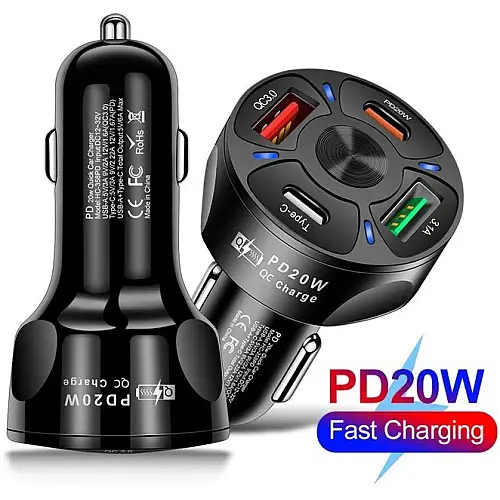 Автомобільне зарядне пристрій CWa 2USB 2Type-C PD20W QC 3.0 Black (70250551)
