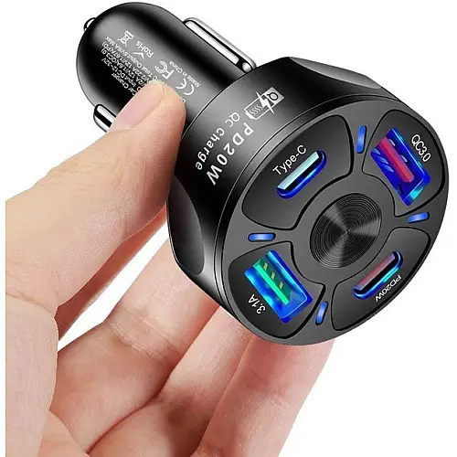 Автомобільне зарядне пристрій CWa 2USB 2Type-C PD20W QC 3.0 Black (70250551)