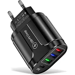 Сетевое зарядное устройство Mirrow 3 USB Type-C Super Charge/Quick Charge 3.0 5V/2.4A Black (355621451)