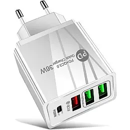 Сетевий зарядний пристрій Mirrow 3 USB Type-C Super Charge/Quick Charge 36W Білий (985741235)