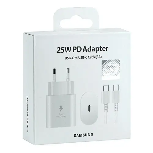 Комплект зарядного пристрою Samsung 1Type-C PD25W Type-C to Type-C 1:1 Білий