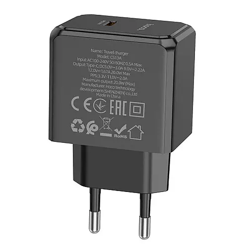 Сетевий зарядний пристрій Hoco CS13A Ocean PD20W Type-C PC+ABS Чорний