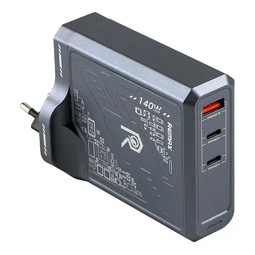 Сетевий зарядний пристрій Remax RP-U106 Mecha Warrior GaN 140W 2C/1A MacBook Pro PD 3.1 Lenovo IdeaPad 14pro Сірий