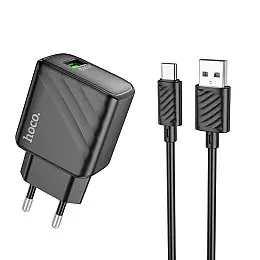 Комплект зарядного пристрою Hoco CS21A Однопортовий 1USB 18W 5V/3A 9V/2A Quick Charge 3.0 USB /Type-C 1м Чорний