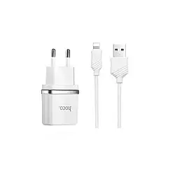 Адаптер мережевого зарядного пристрою Hoco C12 Dual USB Charger 2 USB 2.4A Output Lightning Adapter iPhone 6 / iPhone 5 USB-C Адаптер Watch 3 / Watch 4 Білий