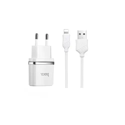 Адаптер мережевого зарядного пристрою Hoco C12 Dual USB Charger 2 USB 2.4A Output Lightning Adapter iPhone 6 / iPhone 5 USB-C Адаптер Watch 3 / Watch 4 Білий