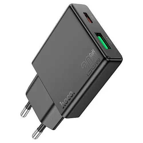 Ультратонке двопортове зарядне пристрій Hoco N38 Delgado Type-C 20 Вт і USB-A 18 Вт PD20W / PPS / QC3.0 / FCP / AFC Black
