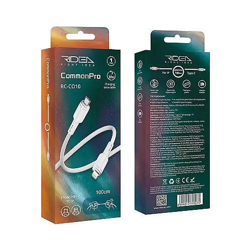 Кабель для зарядки и обмена данными USB Ridea RC-CO10 CommonPro 30W 10V/3A Type-C to Lightning 1 м Белый