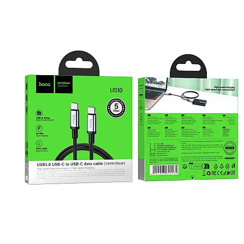 Високошвидкісний кабель для передачі даних USB Hoco US10 Type-C to Type-C USB3.0/5GB 0.5 м Чорний