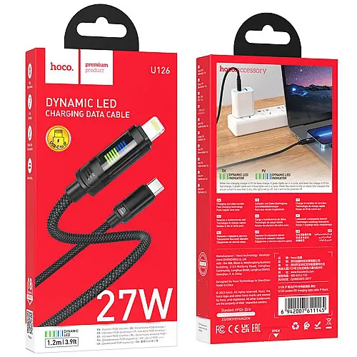 Кабель для зарядки та передачі даних USB Hoco U126 Lantern PD27W Type-C to Lightning 1.2 м Black