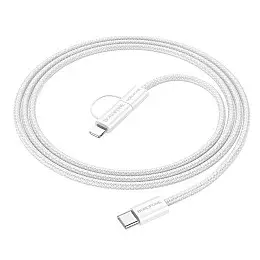 Кабель для зарядки та передачі даних USB Borofone BX104 Primo 2-in-1 60W/3A Type-C до Type-C/iP PD27W 1 м Білий