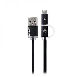 Кабель для зарядки та передачі даних Combo 2-в-1 Remax RC-020t Aurora USB-Lightning/ USB-МicroUSB 1 м Чорний