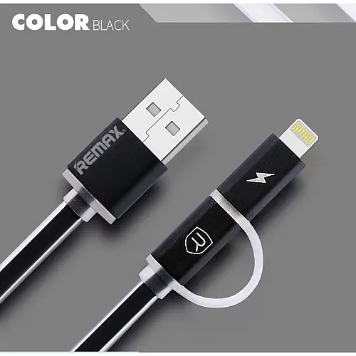 Кабель для зарядки та передачі даних Combo 2-в-1 Remax RC-020t Aurora USB-Lightning/ USB-МicroUSB 1 м Чорний