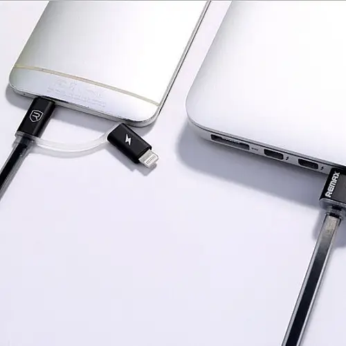 Кабель для зарядки та передачі даних Combo 2-в-1 Remax RC-020t Aurora USB-Lightning/ USB-МicroUSB 1 м Чорний