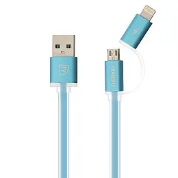 Кабель для зарядки та передачі даних Combo 2-в-1 Remax RC-020t Aurora USB-Lightning/ USB-МicroUSB 1 м Blue