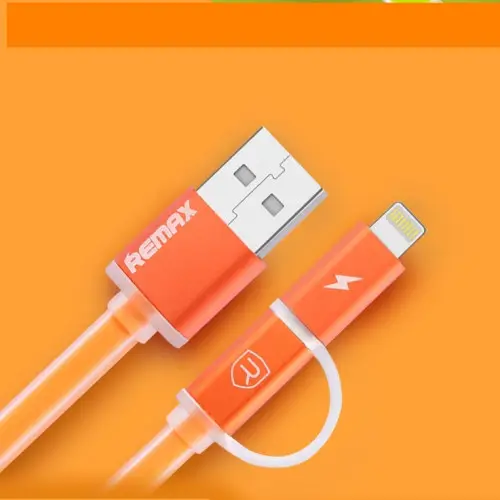 Кабель для зарядки та передачі даних Combo 2-в-1 Remax RC-020t Aurora USB-Lightning/ USB-МicroUSB 1 м Оранжевий