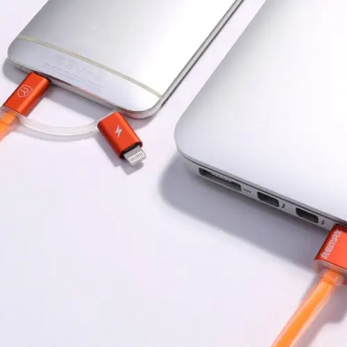 Кабель для зарядки та передачі даних Combo 2-в-1 Remax RC-020t Aurora USB-Lightning/ USB-МicroUSB 1 м Оранжевий