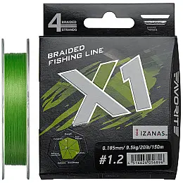Шнур Favorite X1 PE 4x 150m #1.2/0.185mm 20lb/9.5kg Зеленый (1013-1693.11.31)