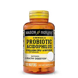 Пробіотик Mason Natural Probiotic Acidophilus з Біфідусом 2 мільярди КУО 100 ваферів полуниця