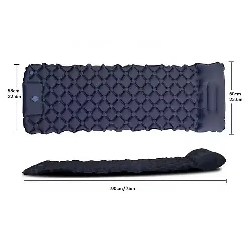 Надувной туристический матрас RIAS Sleeping Pad с подушкой м встроенным насосом 190х60см Black