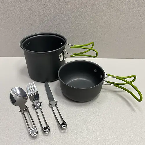 Набір туристичного посуду з зеленими ручками Cooking Set DS-101/6017