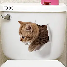 Наклейка 3D UKC в туалет Котик KH-13 20x30 см