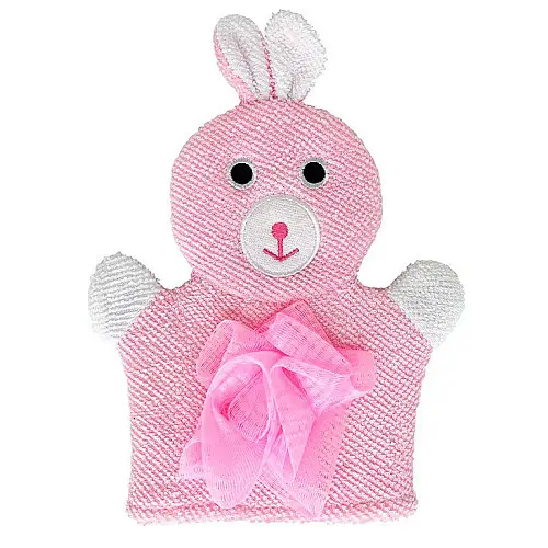 Мочалка-перчатка для купания малышей Mega Zayka MGZ-0911 (Pink) Зайка